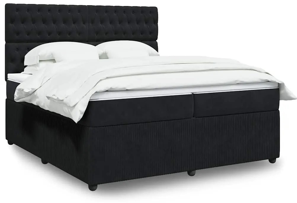 vidaXL Κρεβάτι Boxspring με Στρώμα Μαύρο 200x200 εκ. Βελούδινο
