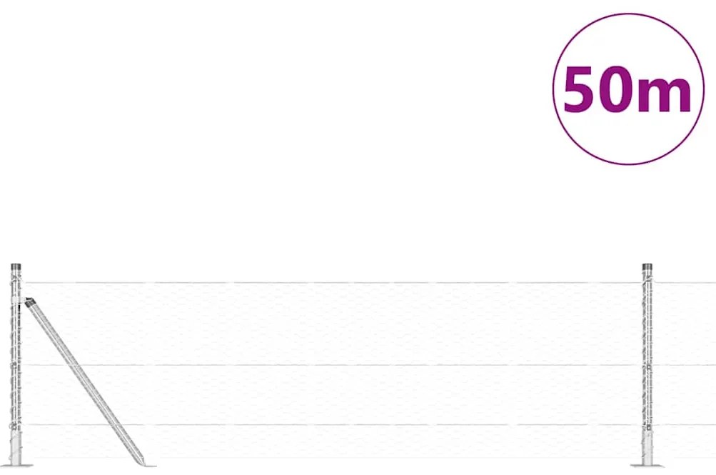 vidaXL Φράχτης με Στήλες. Ασημί 0.6 x 50 μ. Ατσάλι με επικάλυψη PVC