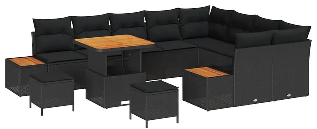vidaXL Σετ Καναπέ Κήπου με μαξιλάρι 12 pcs Μαύρο Πολυ ράταν