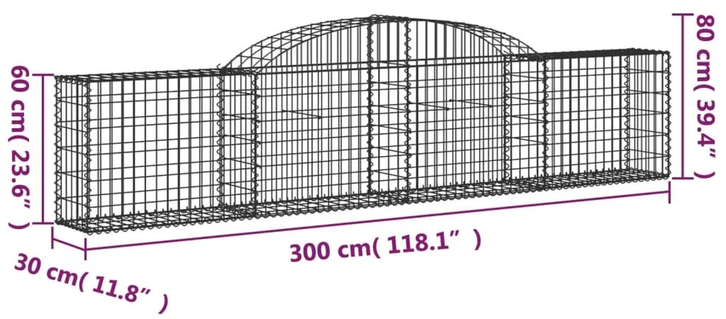 vidaXL Συρματοκιβώτια Τοξωτά 8 τεμ. 300x30x60/80 εκ. Γαλβαν. Ατσάλι