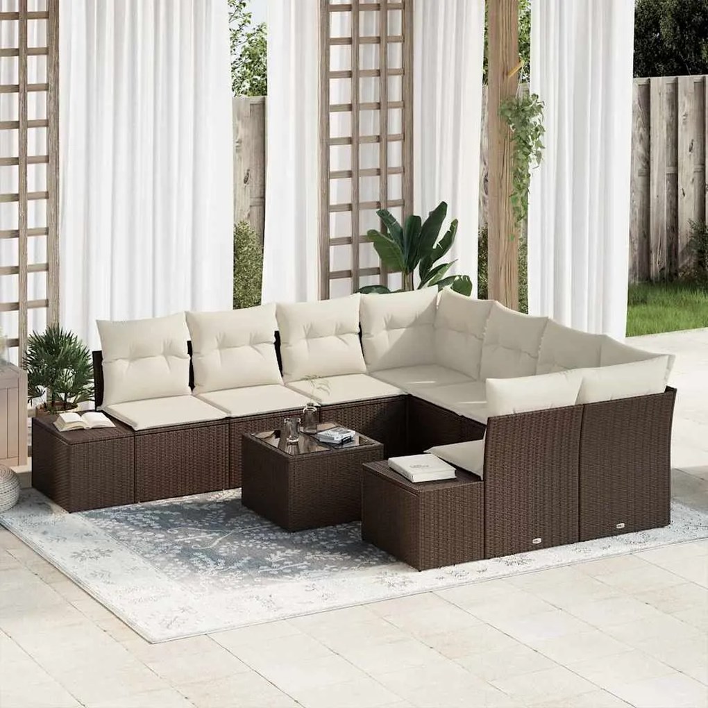 vidaXL Σετ Καναπέ Κήπου 9 pcs Καφέ Πολυ ράταν