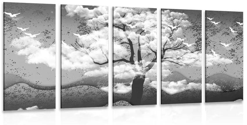 Εικόνα 5 μερών ένα ασπρόμαυρο δέντρο πλημμυρισμένο από σύννεφα - 100x50
