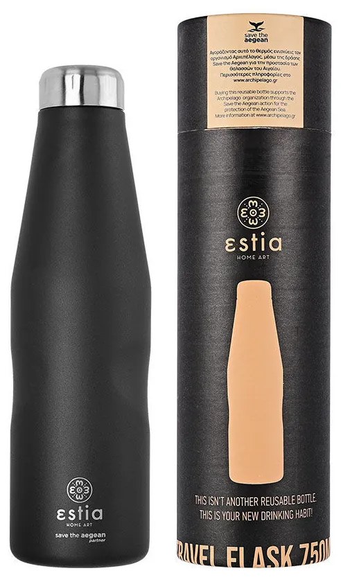 Estia 01-9816 Save the Aegean Μπουκάλι Θερμός 750ml, Midnight Black