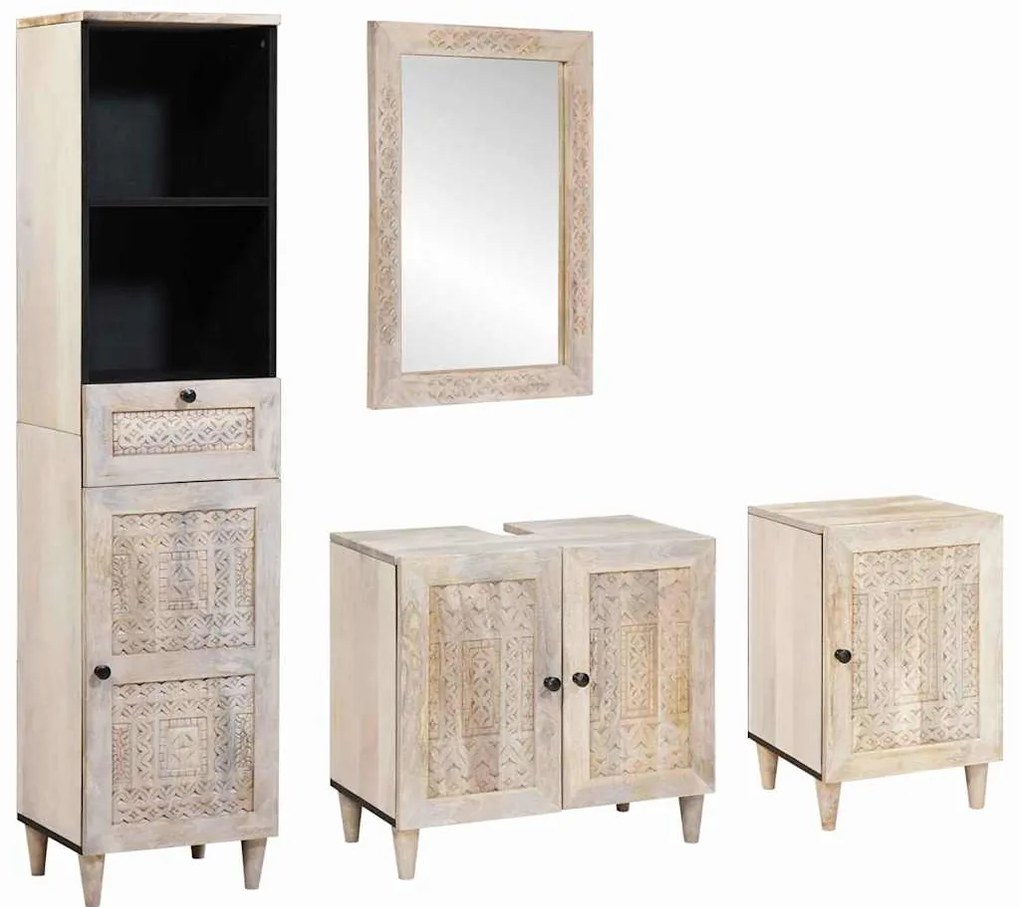 vidaXL Σετ Επίπλων Μπάνιου με συρτάρι 4 pcs Λευκό Επεξεργασμένο ξύλο