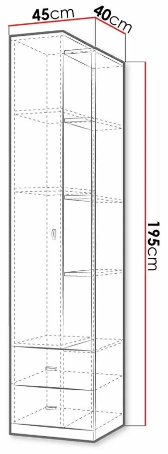 Βιβλιοθήκη Omaha F115, Με συρτάρια, Με πόρτες, Πλαστικοποιημένη μοριοσανίδα, Ο αριθμός των θυρών: 1, Αριθμός συρταριών: 2, 195x45x40cm, 45 kg