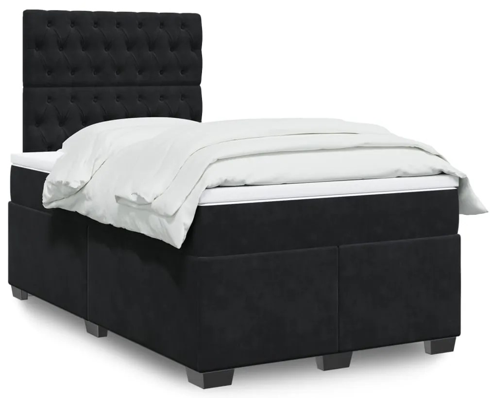 vidaXL Κρεβάτι Boxspring με Στρώμα Μαύρο 120 x 200 εκ. Βελούδινο