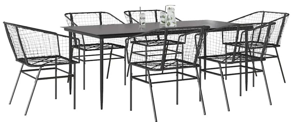 vidaXL Σετ Τραπεζαρίας Κήπου 7 Τεμαχίων Μαύρο Συνθετικό Ρατάν/Γυαλί