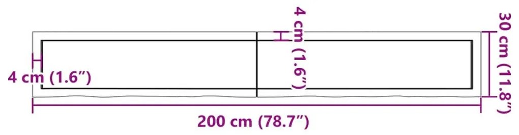 Ράφι Τοίχου Ανοιχτό Καφέ 200x30x(2-4)εκ. Επεξ. Μασίφ Ξύλο Δρυός - Καφέ