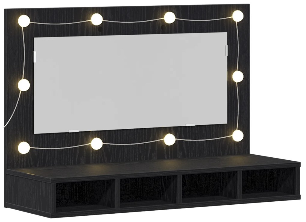 vidaXL Καθρέφτης Ντουλάπα LED σε Μαύρη Δρυς - 90x31.5x62 εκ.