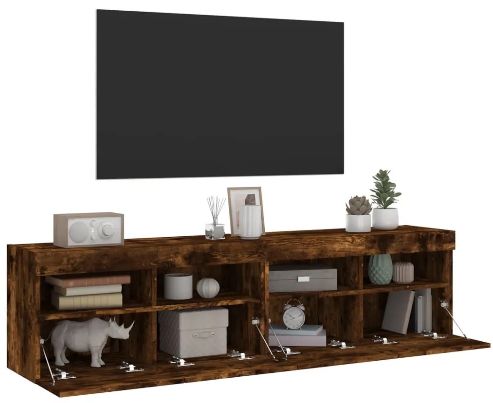 vidaXL Έπιπλα Τοίχου Τηλεόρασης LED 2 Τεμ. Καπνιστή Δρυς 80x30x40 εκ.