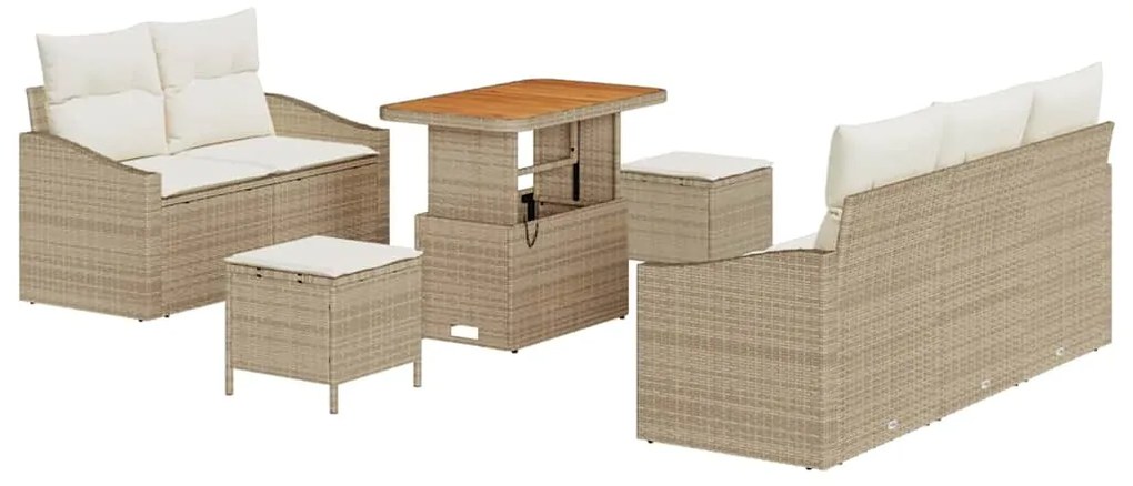 vidaXL Σετ Καναπέ Κήπου με μαξιλάρι 8 pcs Μπεζ Πολυ ράταν
