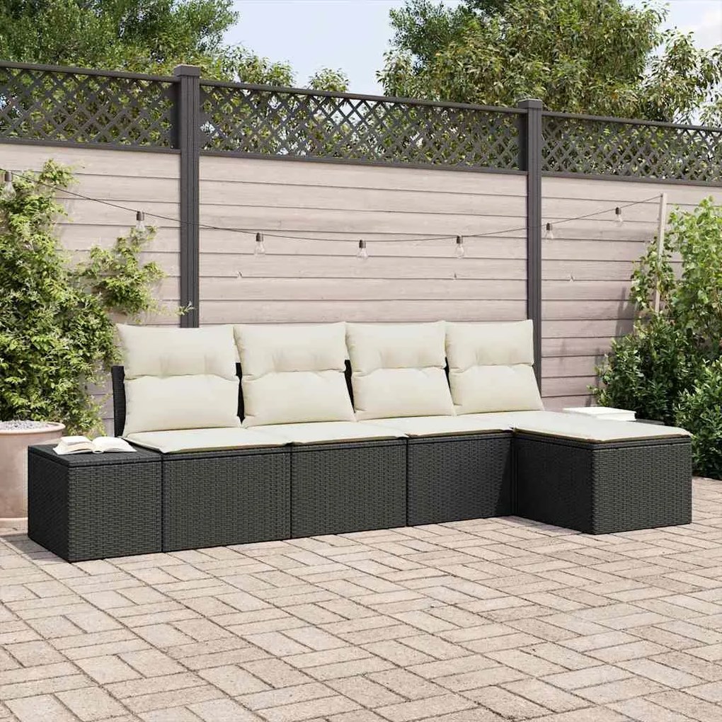 vidaXL Σετ Καναπέ Κήπου 5 pcs Μαύρο, Κρέμα Πολυ rattan, βαμμένο ατσάλι