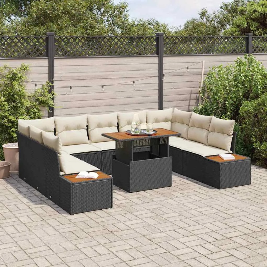 vidaXL Σέτ φαγητού για κήπο 10 pcs Μαύρο, Μπεζ 100 x 55 x 73 εκ