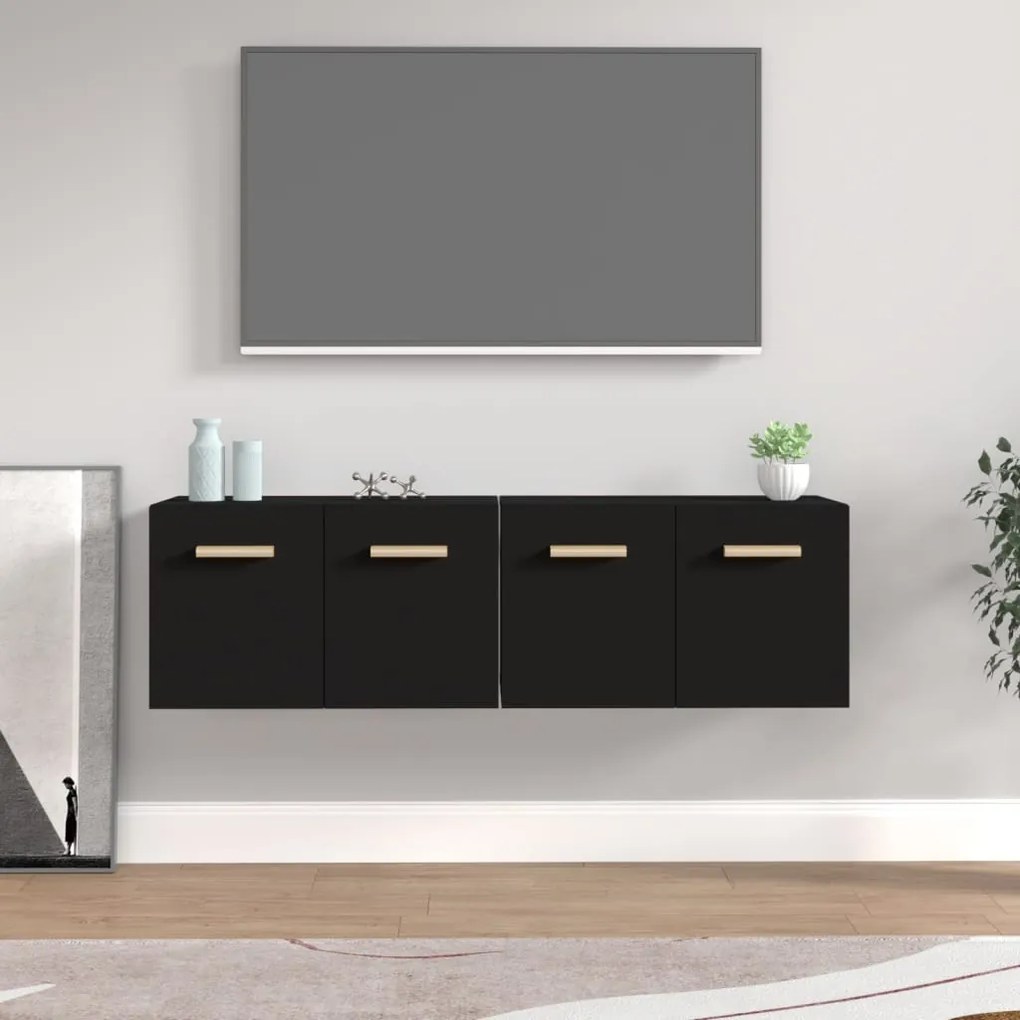 vidaXL Ντουλάπια Τοίχου 2 Τεμ. Μαύρα 60x36,5x35 εκ. Επεξεργασμένο Ξύλο