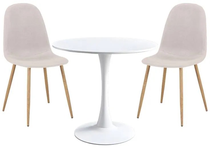 Σετ Τραπεζαρίας Elijah - Bella 3 τεμ σε Λευκό - Μπέζ Φ60x74εκ. 60x60x74 εκ.