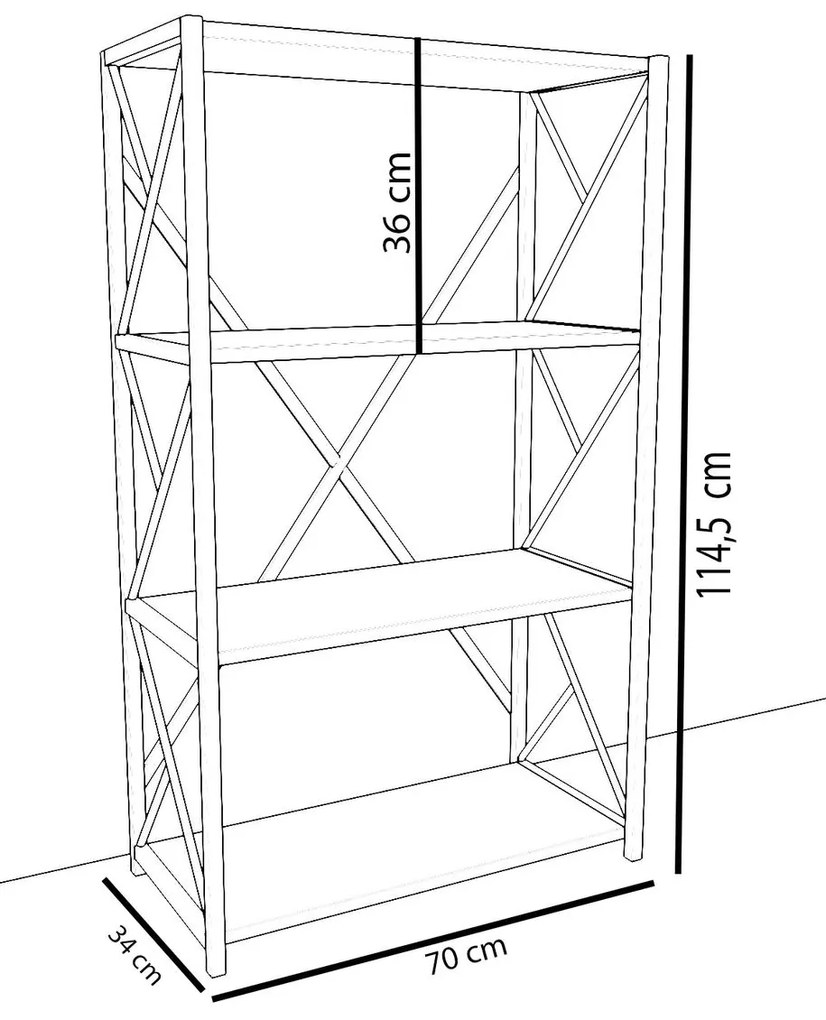 Βιβλιοθήκη IKE Μαύρο Μοριοσανίδα/Μέταλλο 70x34x114.5cm - 14870074