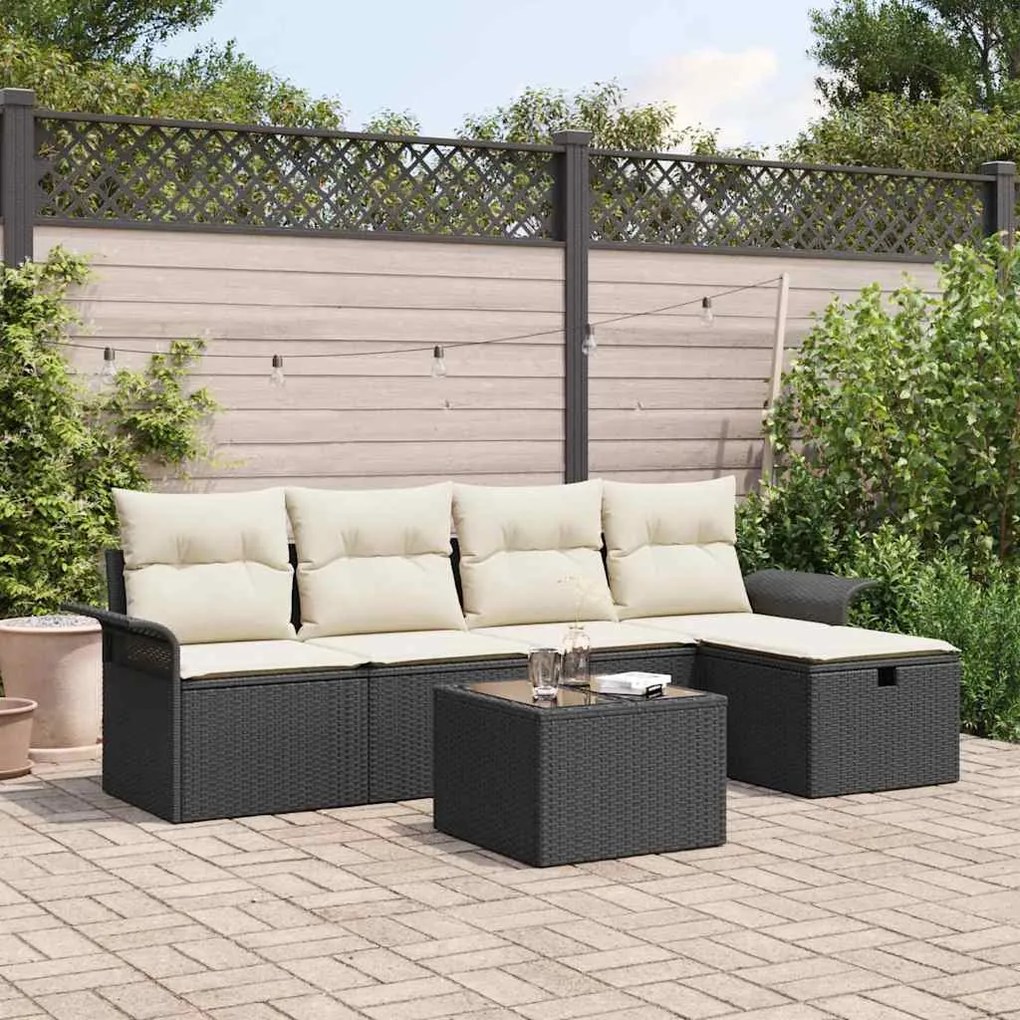 vidaXL Σετ Καναπέ Κήπου 6 pcs Μαύρο και κρεμ 251 x 117 x 85 εκ.