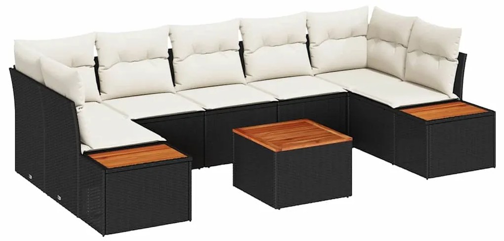 vidaXL Σετ Καναπέ Κήπου με μαξιλάρι 8 pcs Μαύρο Πολυ ράταν