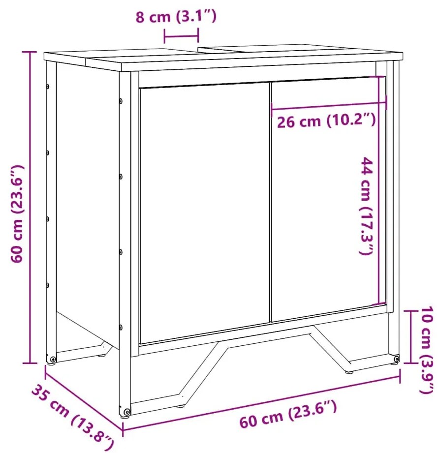 Ντουλάπι Νιπτήρα Μπάνιου Καπνιστή Δρυς 60x35x60 εκ. Επεξ. Ξύλο - Καφέ