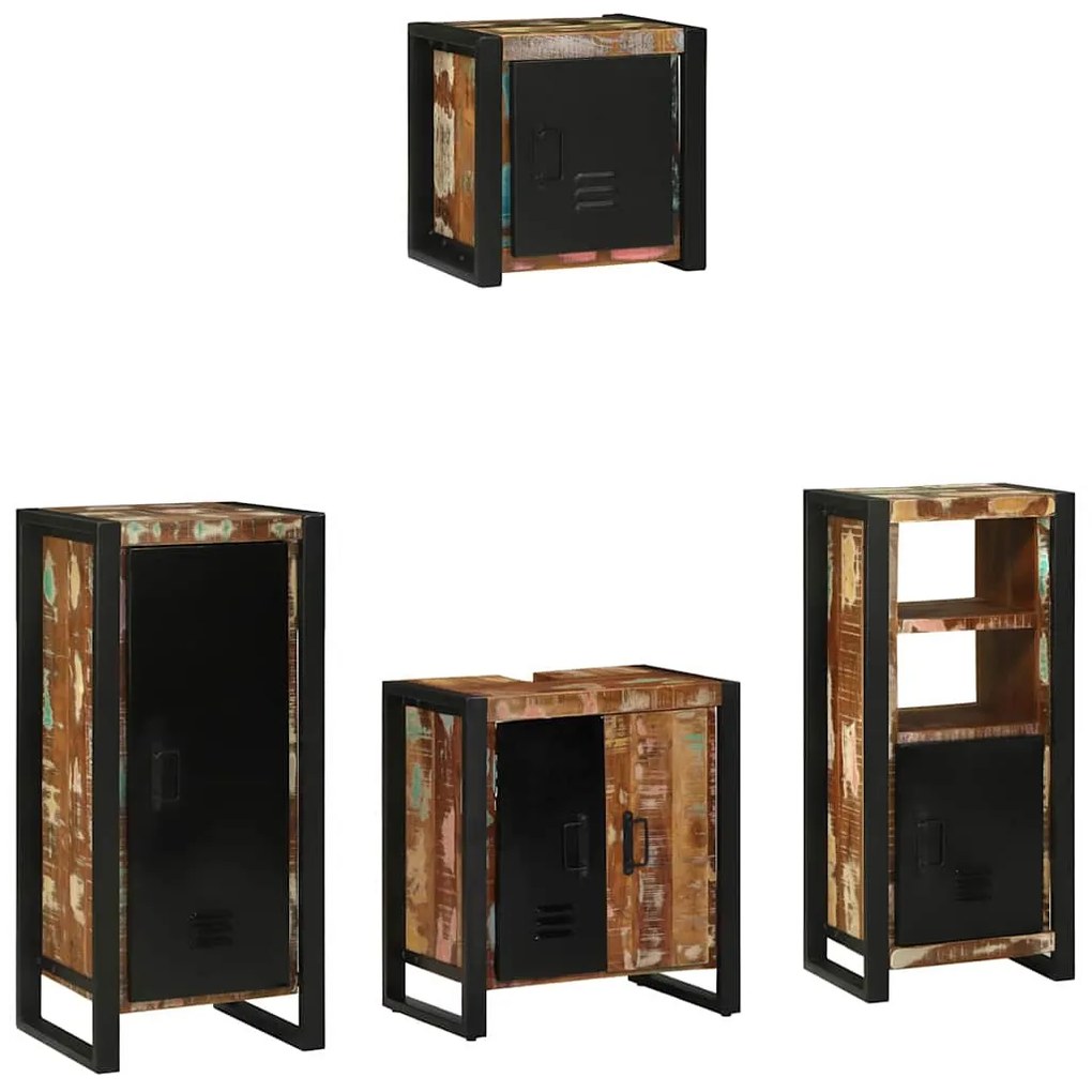 vidaXL Σετ Επίπλων Μπάνιου 4 pcs Πολύχρωμο Στερεό ανακτημένο ξύλο