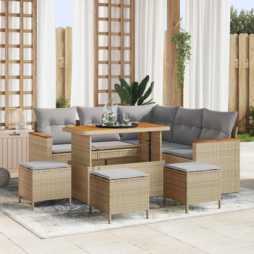 vidaXL Σετ Καναπέ Κήπου με μαξιλάρι 9 pcs Μπεζ Πολυ ράταν