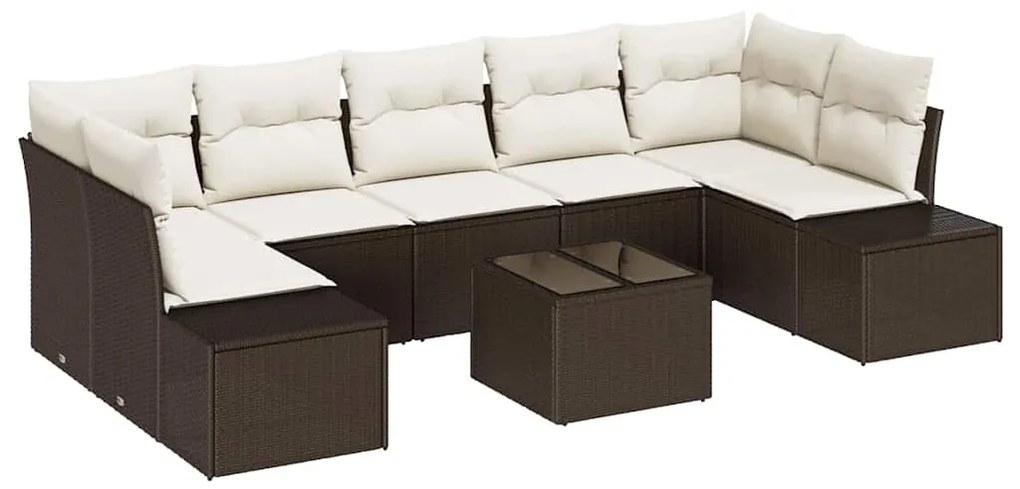 vidaXL Σετ Καναπέ Κήπου με μαξιλάρι 8 pcs Καφέ, Κρέμα 55 x 55 x 37 εκ