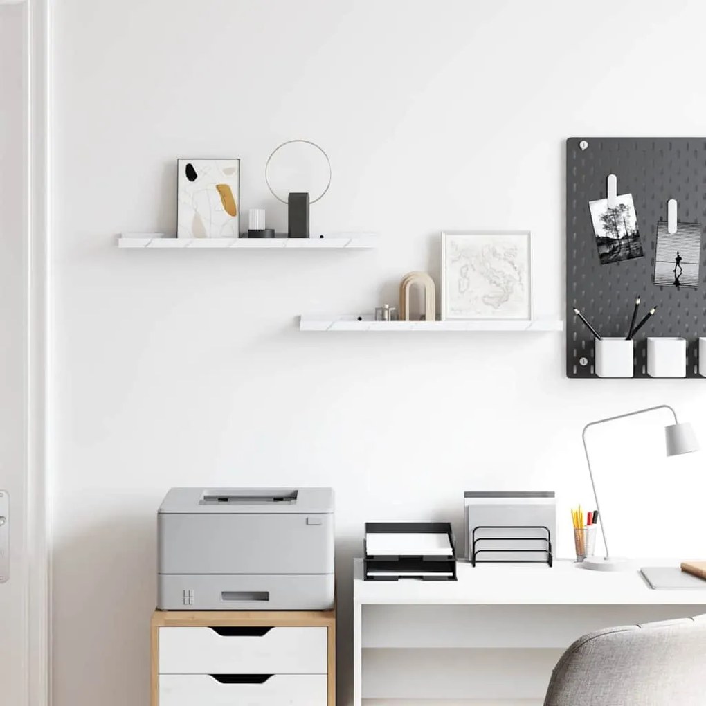 vidaXL Ράφι Τοίχου με ράφι Επιτοίχιο 2 pcs Λευκό Μάρμαρο 60 x 9 x 3 cm