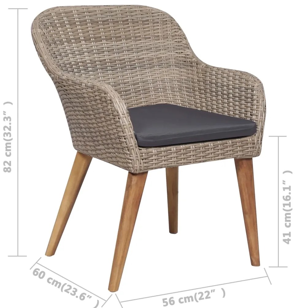 vidaXL Τραπεζαρία Εξωτερικού Χώρου Σετ 7 τεμ. Συνθ. Ρατάν με Μαξιλάρια