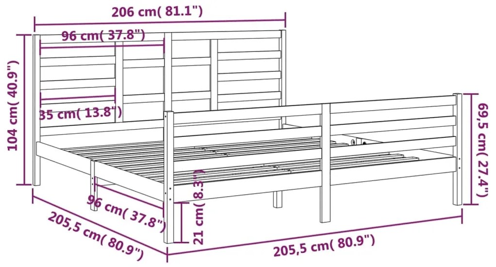vidaXL Πλαίσιο Κρεβατιού Λευκό 200 x 200 εκ. από Μασίφ Ξύλο