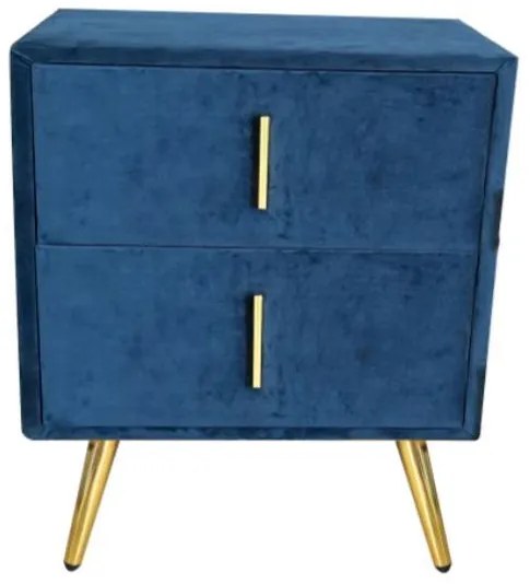 WOODWELL PASSION  Κομοδίνο με 2 Συρτάρια, Ύφασμα Velure Απόχρωση Μπλε 51x40x65cm Ε8803,Κ32