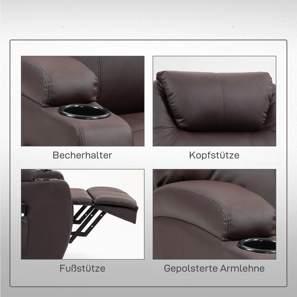 HOMCOM Πολυθρόνα Ανάκλισης, Πολυθρόνα Ανάκλισης με Βοήθεια Ανύψωσης, με Τηλεχειριστήριο, Βάση Ποτηριού, Ρυθμιζόμενη Πλάτη, Καφέ