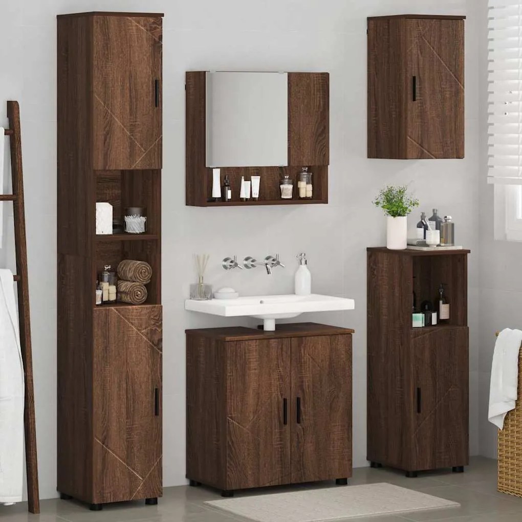 vidaXL Σετ Επίπλων Μπάνιου Επιτοίχιο 5 pcs Καφέ δρυς 61 x 35 x 64 εκ.