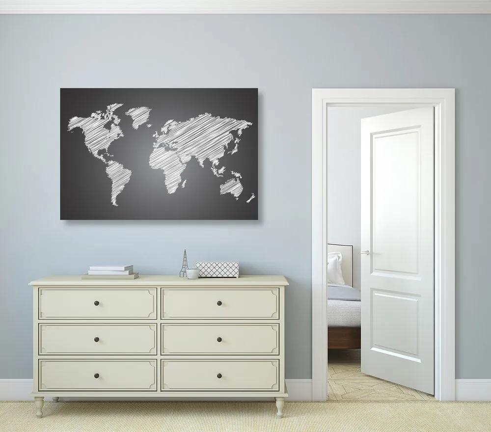 Εικόνα ενός παγκόσμιου χάρτη που εκκολάπτεται από φελλό σε ασπρόμαυρο - 120x80  peg
