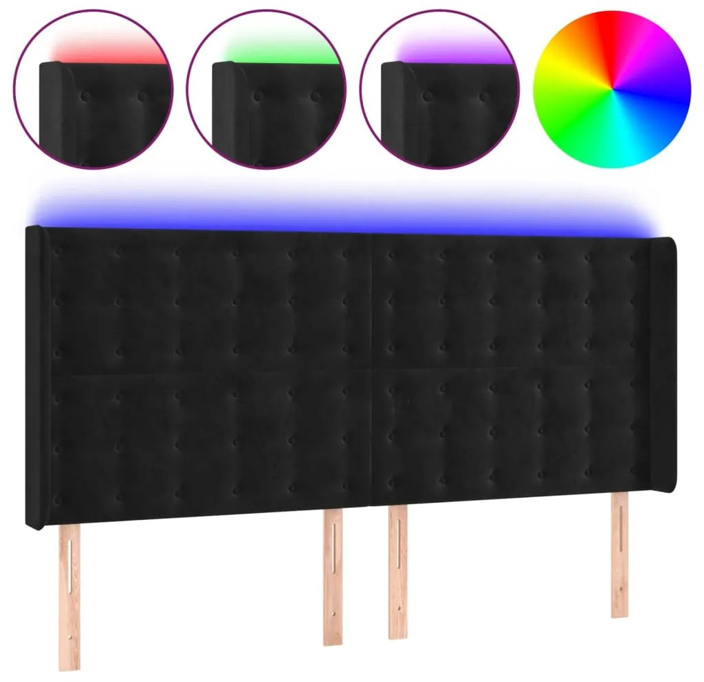 vidaXL Κεφαλάρι Κρεβατιού LED Μαύρο 163x16x118/128 εκ. Βελούδινο