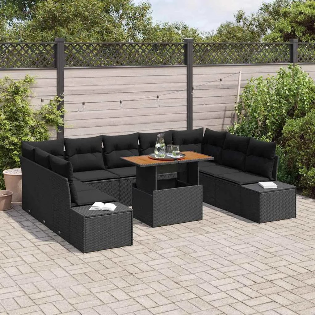 vidaXL Σέτ φαγητού για κήπο 10 pcs Μαύρο, Καφέ 100 x 55 x 73 εκ