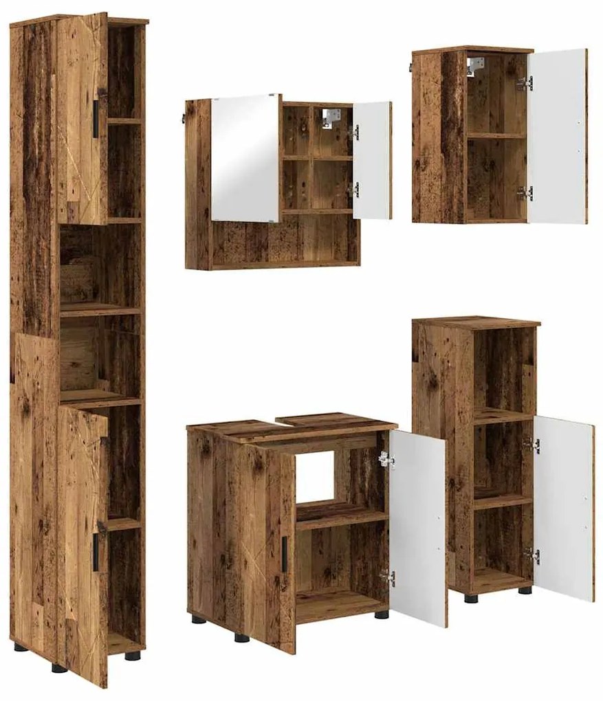 vidaXL Σετ Επίπλων Μπάνιου με πόρτα 5 pcs Παλαιό ξύλο 61 x 35 x 64 εκ.