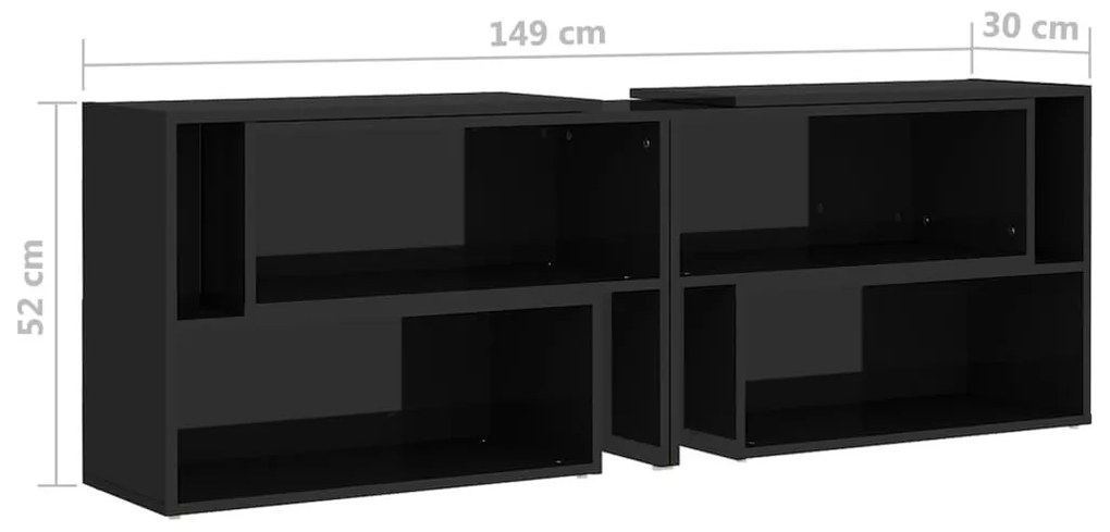 Έπιπλο Τηλεόρασης Γυαλιστερό Μαύρο 149x30x52 εκ. Επεξ. Ξύλο - Μαύρο