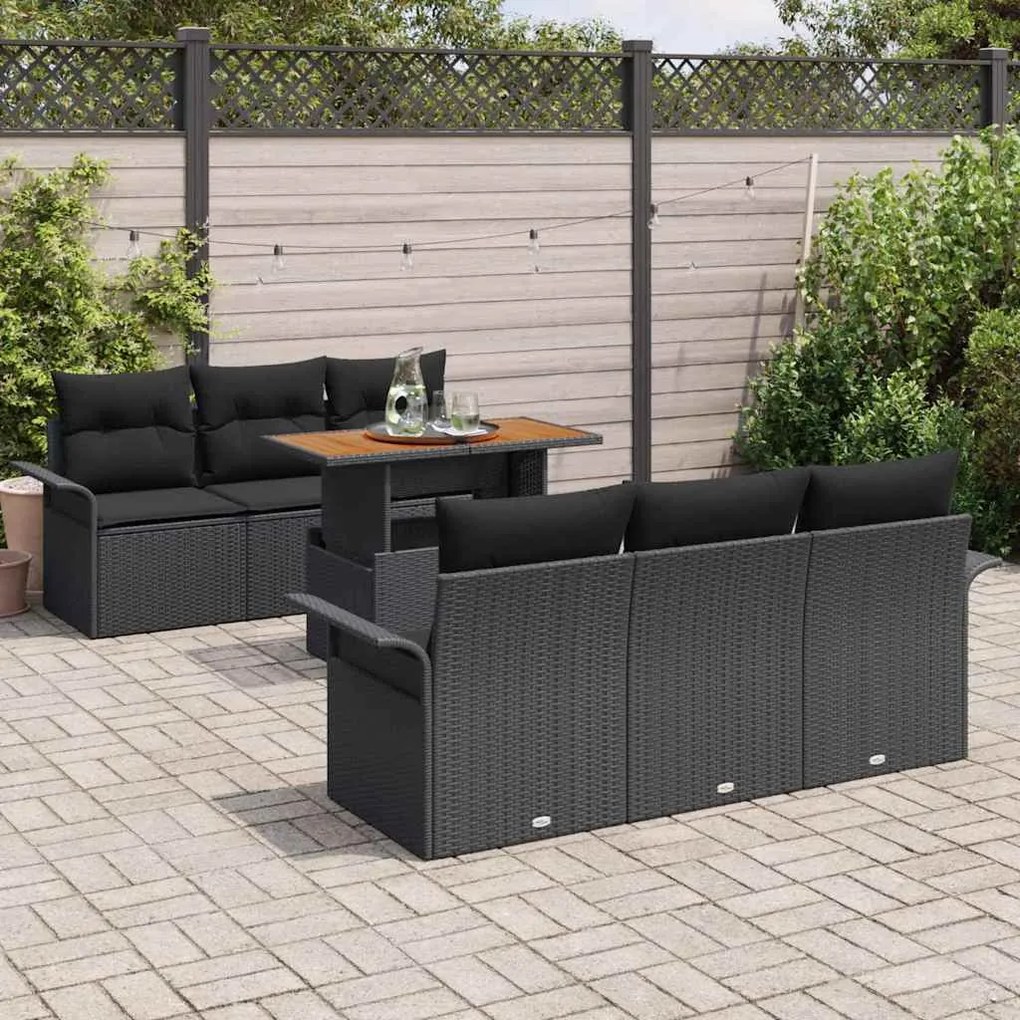 vidaXL Σετ Καναπέ Κήπου με μαξιλάρι 7 pcs Μαύρο 100 x 55 x 73 εκ