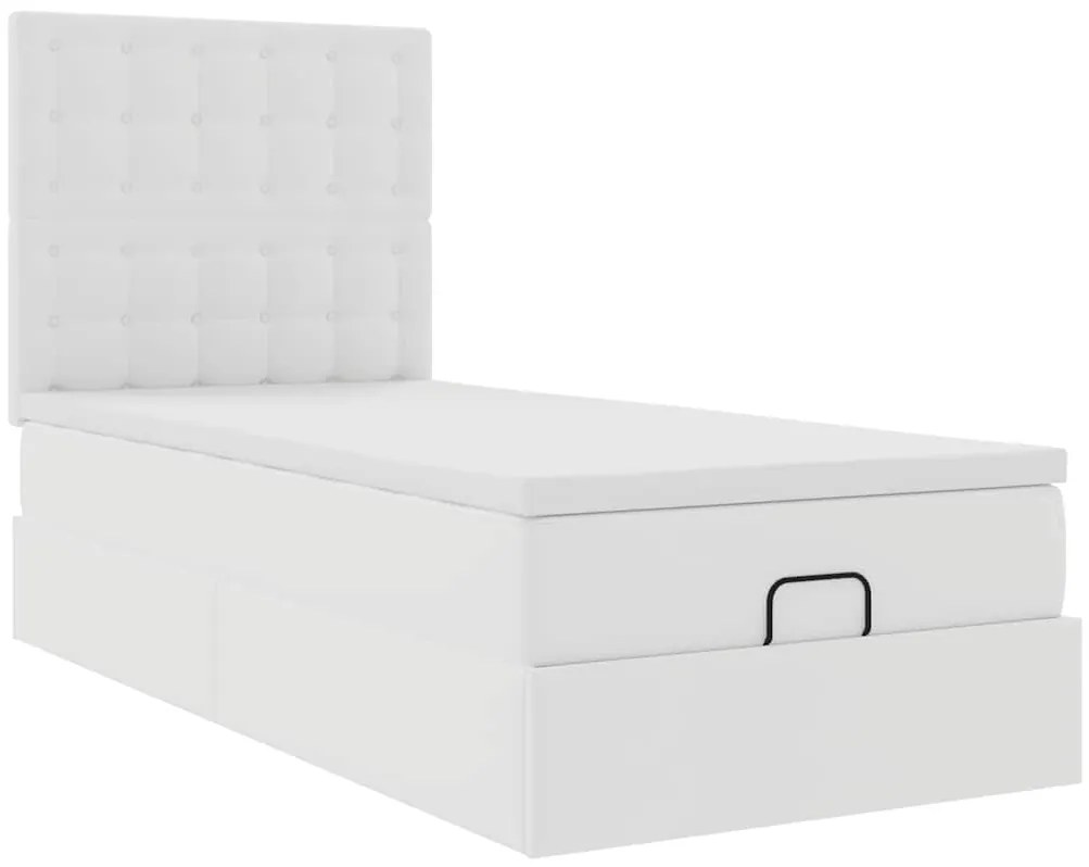 vidaXL Οθωμανικό κρεβάτι με στρώμα Λευκό 90x200cm Faux Leather