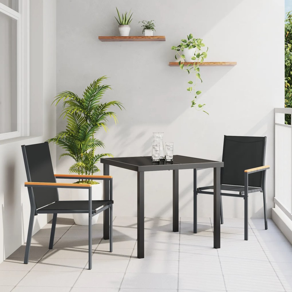 vidaXL 3 Τεμαχίων Σετ Εξωτερικής Τραπεζαρίας Μαύρη Τεξτιλίνη και Ατσάλι