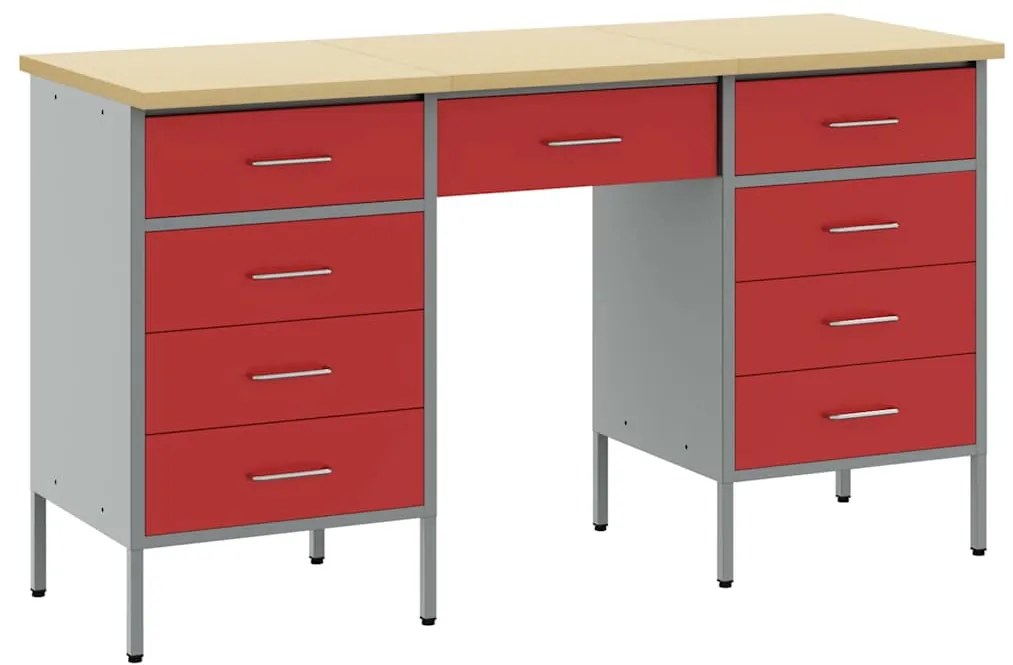 vidaXL Ντουλάπα Εργασίας με συρτάρι 3 pcs Κόκκινο 150 x 55 x 85 εκ