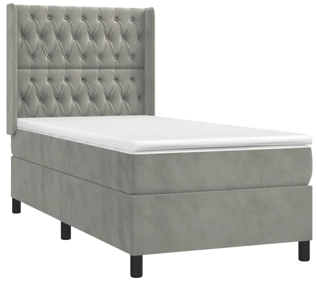 vidaXL Κρεβάτι Boxspring με Στρώμα & LED Αν.Γκρι 90x190 εκ. Βελούδινο