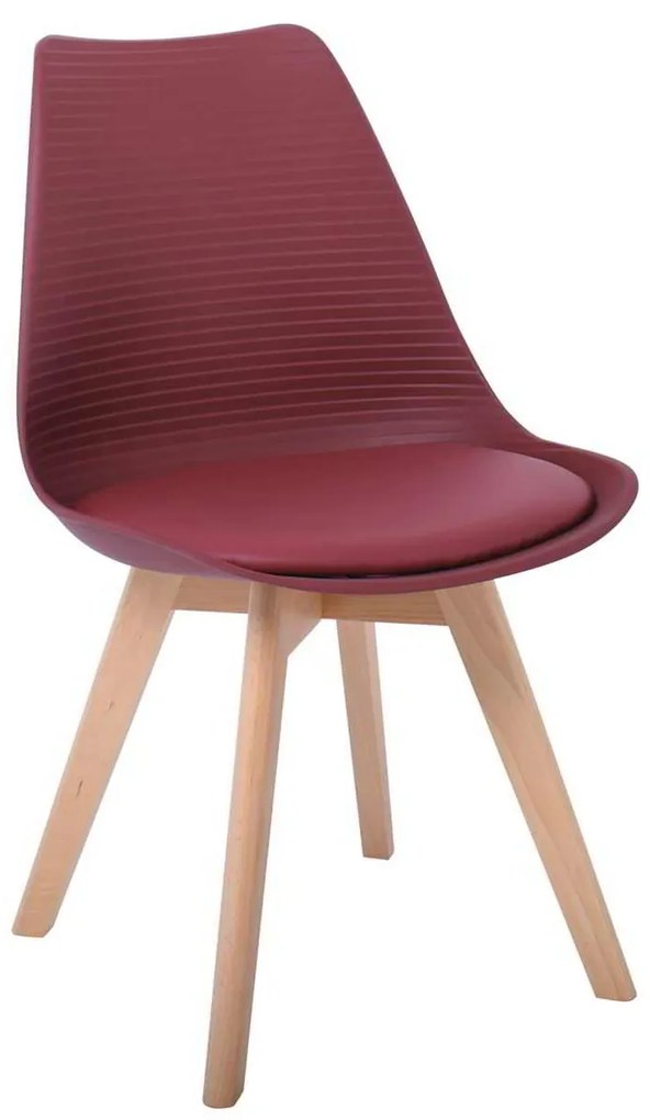 Καρέκλα MARTIN STRIPE Ξύλινο πόδι / PP Μπορντώ 49x56x82cm (Σετ 4 ΤΕΜ)