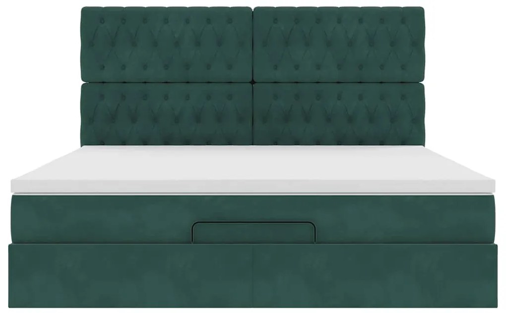 vidaXL Οθωμανικό κρεβάτι με στρώματα&LEDs Dark Green 180x200cm Velvet