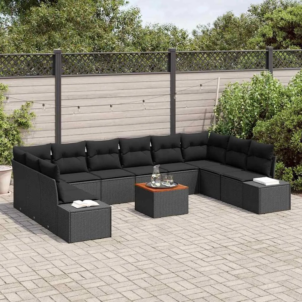 vidaXL Σετ Καναπέ Κήπου με μαξιλάρι 11 pcs Μαύρο Πολυ ράταν