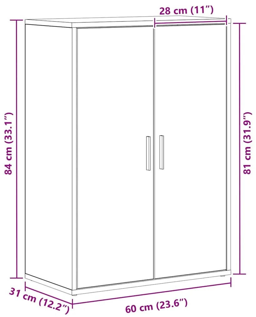 vidaXL Πλαϊνό γραφείο artisan δρυς 60 x 31 x 84 εκ. Επεξεργασμένο ξύλο
