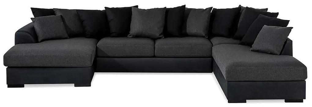 Γωνιακός Καναπές In Living 369, Σκούρο γκρι, Μαύρο, 380x237x86cm, Πόδια: Πλαστική ύλη | Epipla1.gr