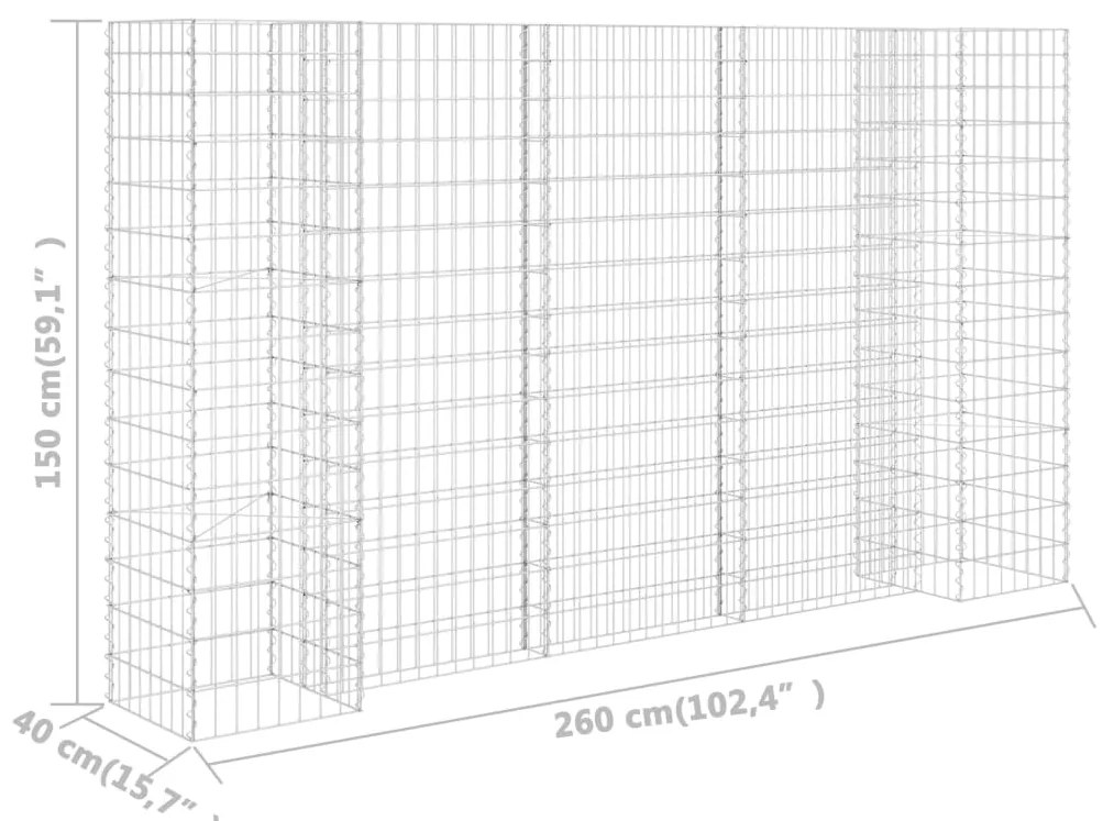 vidaXL Συρματοκιβώτιο Γλάστρα Σχήμα «Η» 260x40x150 εκ. Ατσάλινο Σύρμα