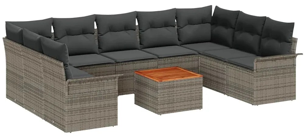 vidaXL Σετ Καναπέ Κήπου 10 pcs Γκρι Πολυ ράταν