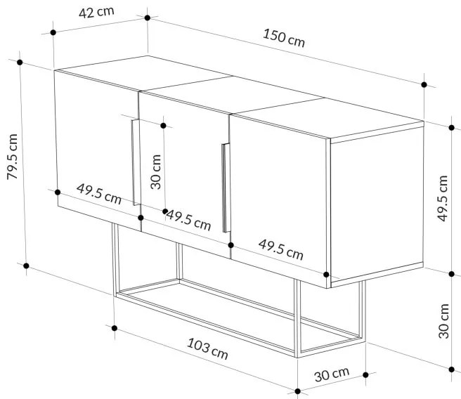 Μπουφές Estella pakoworld φυσικό-καρυδί 150x42x79.5εκ